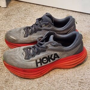 HOKA Bondi 8 Gray and Orange Running Shoes Men's Size 12